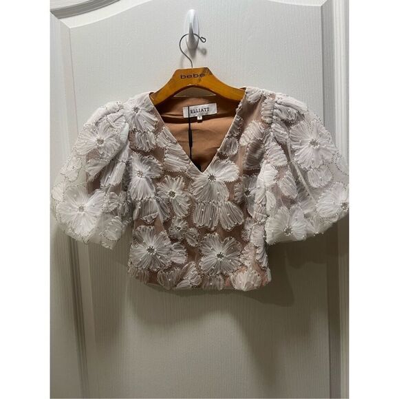 Elliatt Indira Floral Top & Skirt Set in Mesh White bridal bachelorette NWT$650 - Picture 11 of 16